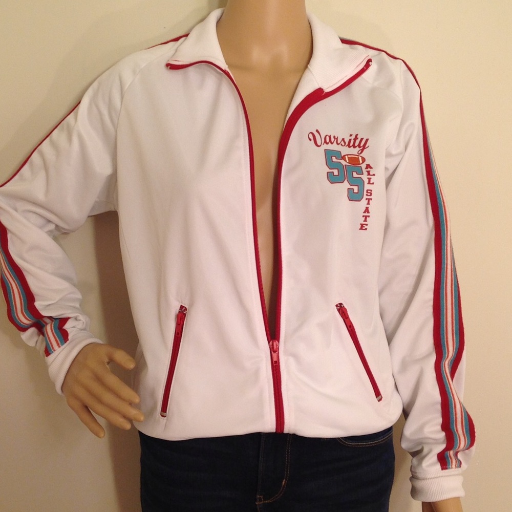 RUE 21 WARM UP JACKET LARGE WHITE RED AND TEAL - Picture 9 of 12